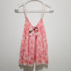 Victoria's Secret Vintage Babydoll Lingerie Unlined Sheer Mesh Floral Top size M